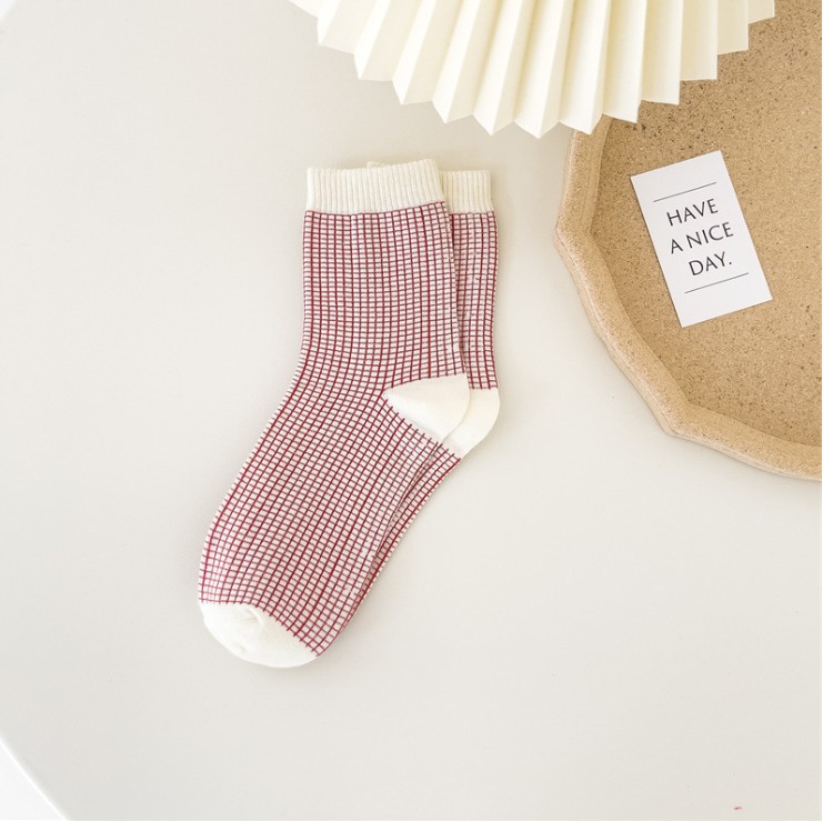 New Year Festive Cotton Socks - Big Red Plaid Trendy Holiday Design